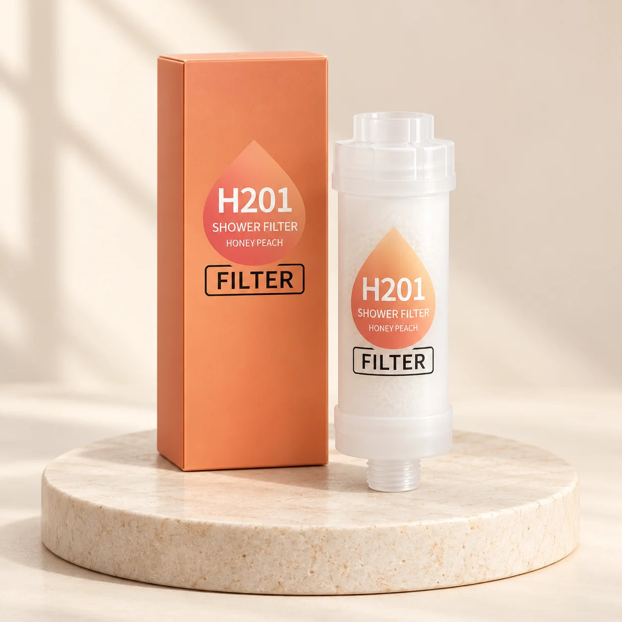 H201 Honey Peach shower filter and packaging