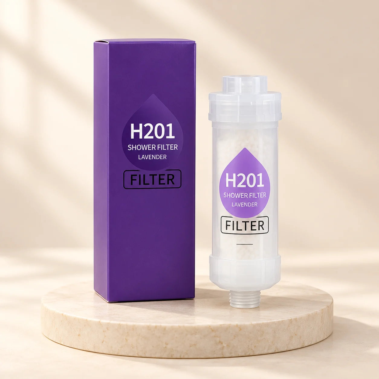 H201 Lavender shower filter and packaging