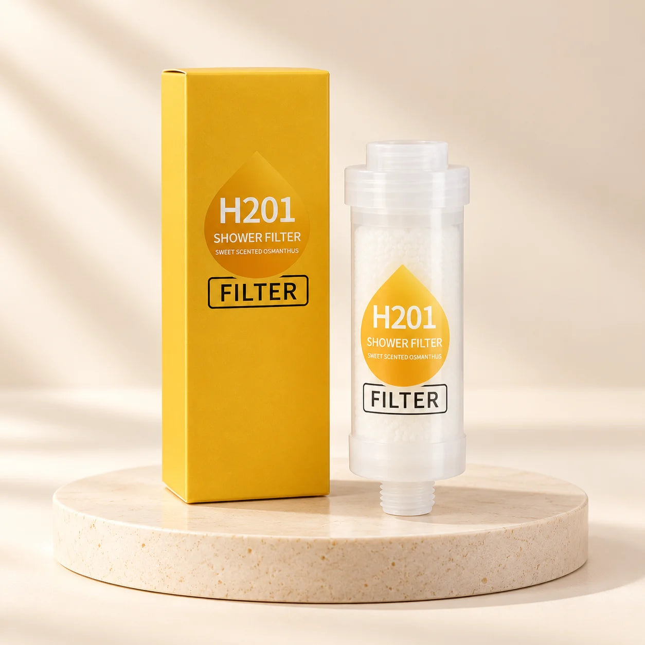 H201 Sweet Scented Osmanthus shower filter and packaging