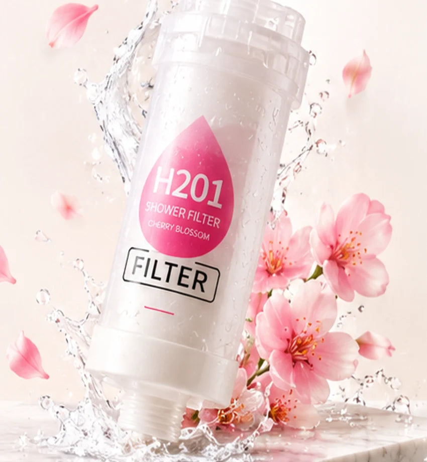 Styled H201 Cherry Blossom filter with water and blossom petals